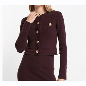 Express Women's Burgundy‎ Wine Ribbed Knit Cardigan Top & Skirt Set Large